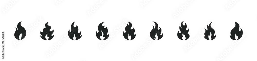 Vector Monochrome Cartoon Fire Flames Set isolated on White Background, Vector Illustration Flat Design Style, Black and White Bonfire or Candle Light. Vector Monochrome Cartoon Fire Flames Set isolated on White Background, Vector Illustration Flat Design Style, Black and White Bonfire or Candle Light.