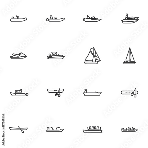Boat and ship line icons set