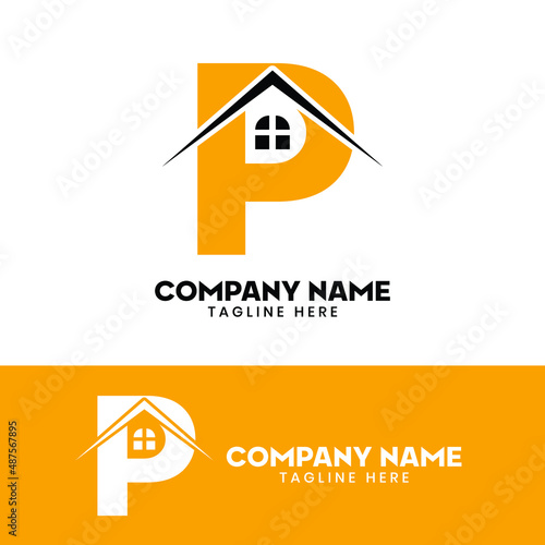 Initial letter P real estate logo vector, initial letter P house logo