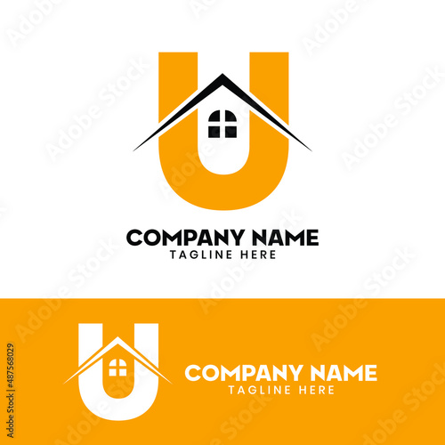 Initial letter U real estate logo vector, initial letter U house logo