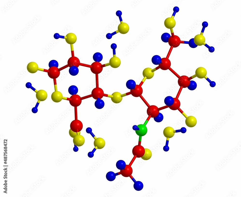 Molecular structure of hyaluronic acid, 3D rendering Molecular structure of hyaluronic acid, 3D rendering