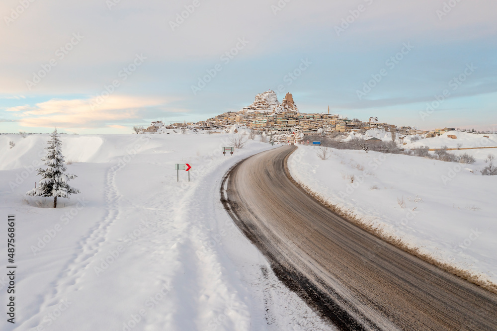 Obraz premium Uchisar Castle and town, Cappadocia, Central Anatolia, Turkey