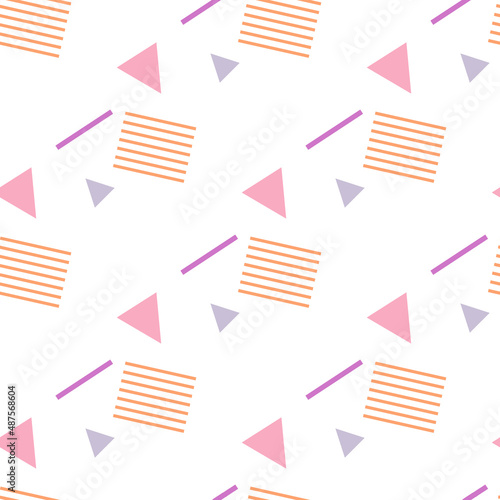 Seamless patterns of geometric shapes. Circles, triangles and stripes. Delicate pastel colors. Ideal for textiles.