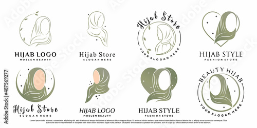 Photos Set of beauty woman moslem logo wearing hijab Premium Vector