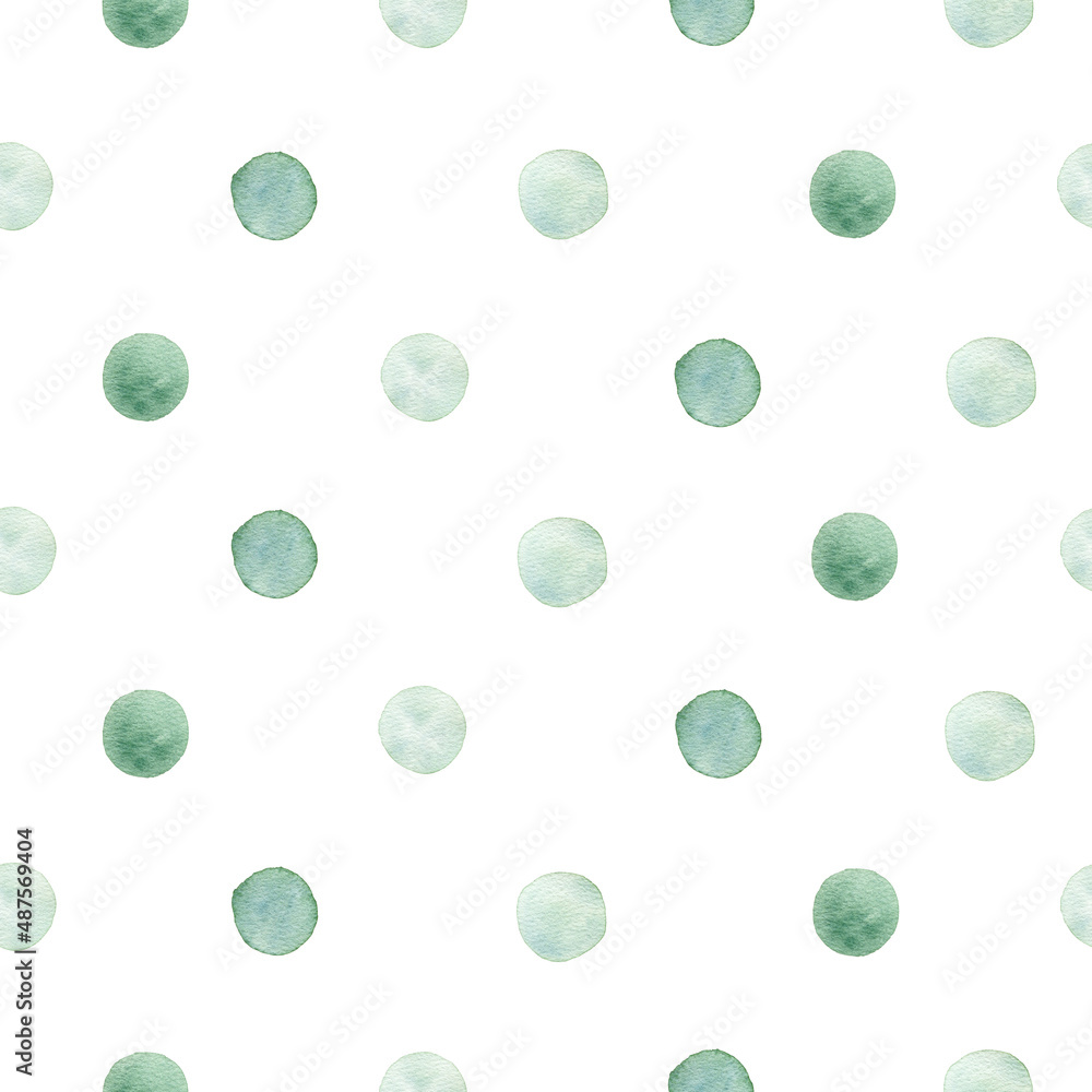 Watercolor seamless cute pattern green polka dots. Isolated on white background. Hand drawn clipart. Perfect for card, textile, tags, invitation, printing, wrapping. Watercolor seamless cute pattern green polka dots. Isolated on white background. Hand drawn clipart. Perfect for card, textile, tags, invitation, printing, wrapping.