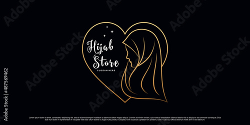 Hijab store or hijab shop logo design with creative element Premium Vector