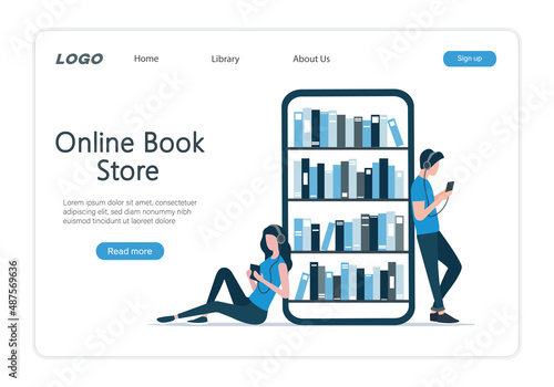 Online book store. Audiobooks. Colored flat vector illustration. Isolated on white background.