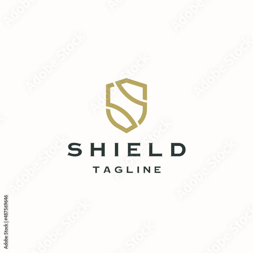 Luxurious shield security logo icon design template, gold, luxury, flat vector