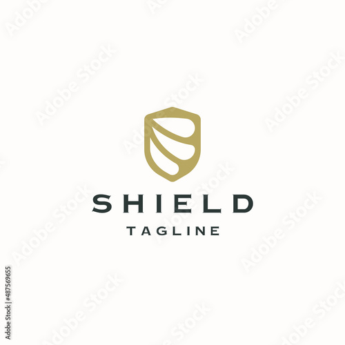 Luxurious shield security logo icon design template, gold, luxury, flat vector