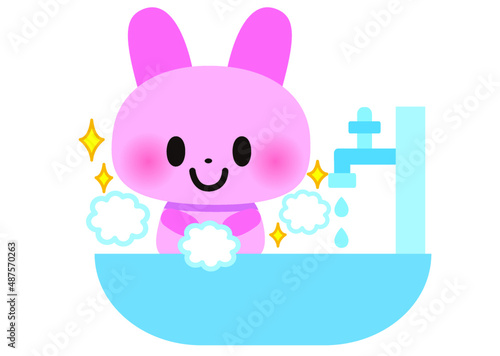 手洗い,手,洗う,動物,消毒,手を洗う,ウイルス対策,感染,対策,予防,除菌,ウイルス,感染症,清潔,蛇口,水道,ばい菌,バイ菌,きれい,感染対策,医療,泡,石鹸,水,両手,キレイ,綺麗,汚れ,アイコン,素材,ハンドソープ,衛生,殺菌,風邪,インフルエンザ,洗面所,お手洗い,すすぐ,指,免疫,免疫力,健康,健康管理,食中毒,雑菌,ウサギ,キャラクター,かわいい,イラスト