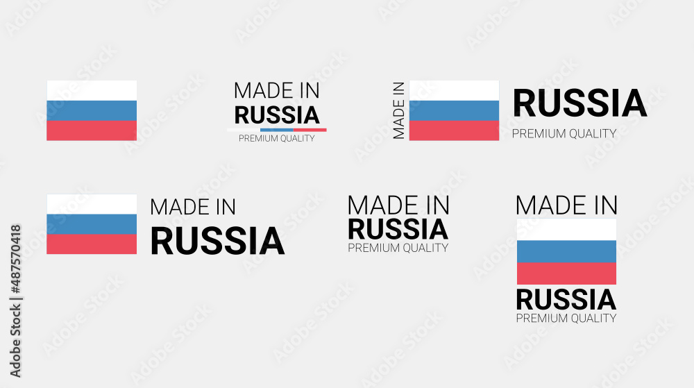 Vector set of made in Russia labels, made in the Russia logo, Russia flag, product emblem, made in Russia badges, premium quality, patriot proud label stamp, vector illustration, Rectangle Vector set of made in Russia labels, made in the Russia logo, Russia flag, product emblem, made in Russia badges, premium quality, patriot proud label stamp, vector illustration, Rectangle