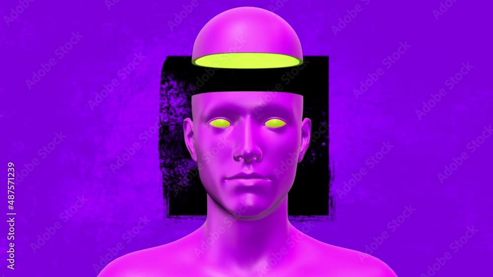 Minimal graphic colorful psychedelic design with grunge shapes. Human body abstract concept art. Realistic 3d character man or woman in creative modern stop motion style. Bright fashion animation.