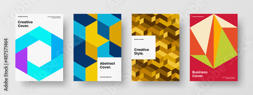 Clean geometric shapes company identity template collection. Modern annual report design vector illustration set.