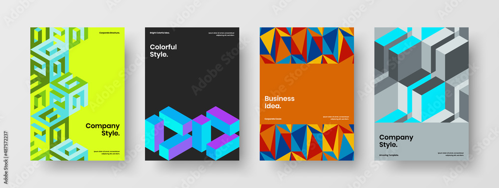 Fototapeta premium Simple postcard A4 design vector layout composition. Isolated mosaic tiles corporate identity template collection.