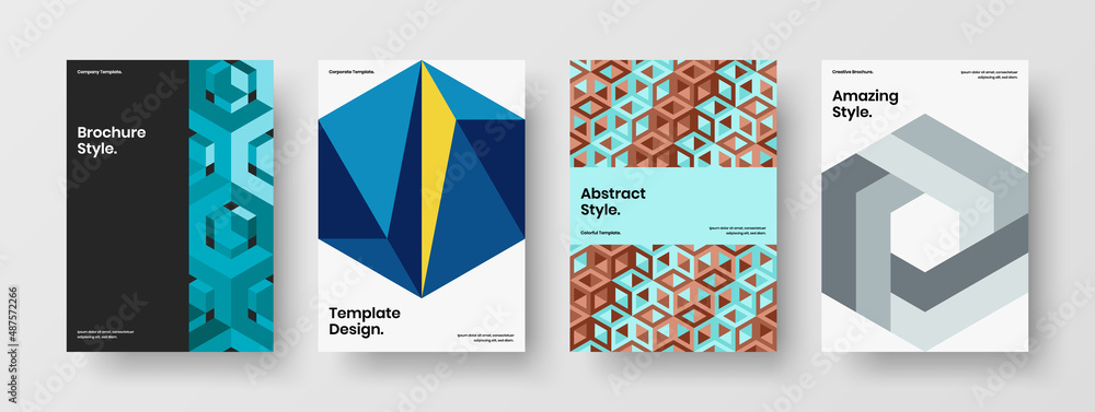 Isolated mosaic hexagons poster concept collection. Vivid company identity design vector layout composition.
