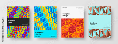 Bright brochure A4 vector design illustration composition. Original mosaic tiles company identity template set.