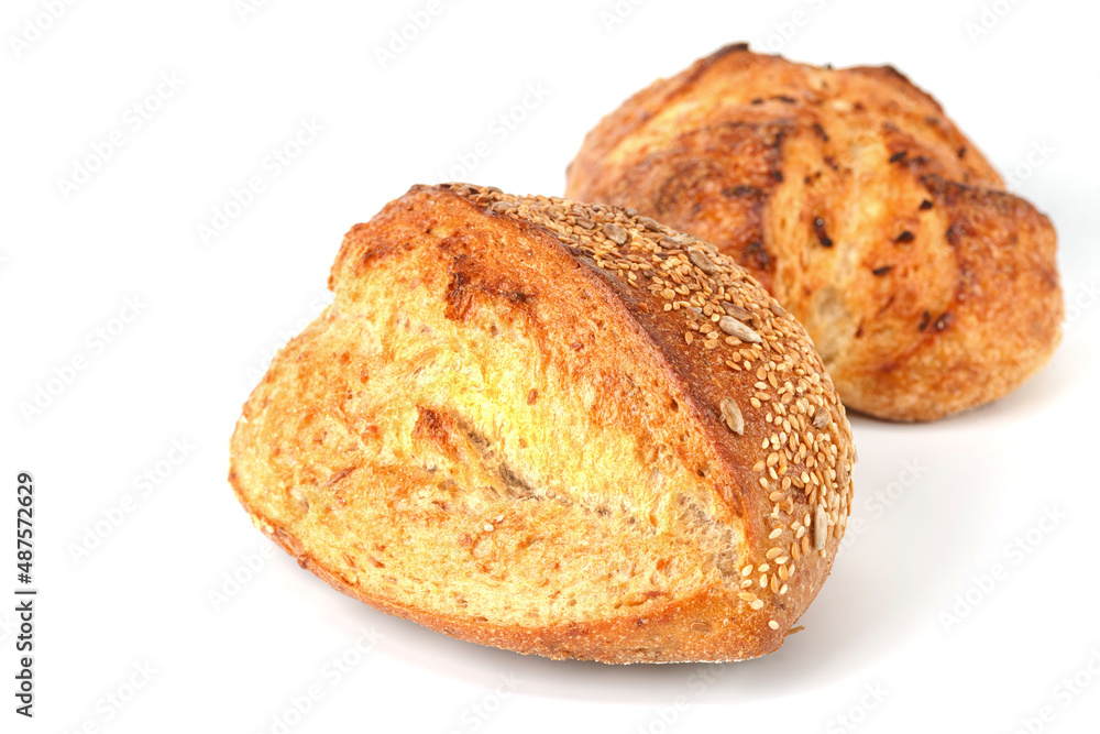 Loaf of bread isolated on white background. Whole bread.Crispy bread roll isolated against white background Loaf of bread isolated on white background. Whole bread.Crispy bread roll isolated against white background