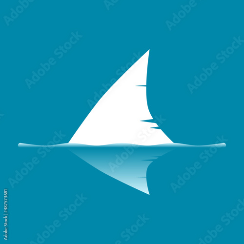 White shark dorsal fin with wave ocean sea on blue background symbol icon vector design.