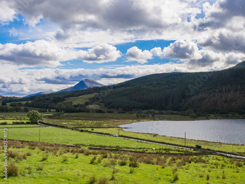 View of Snowdon from the Welsh mountain railway, Porthmadoc, Wales UK photo