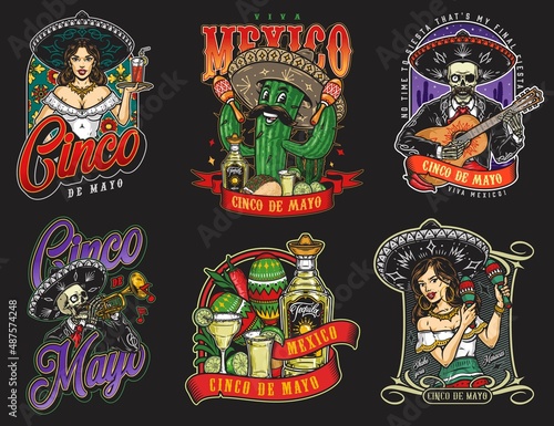 Bright Mexican vintage stickers set