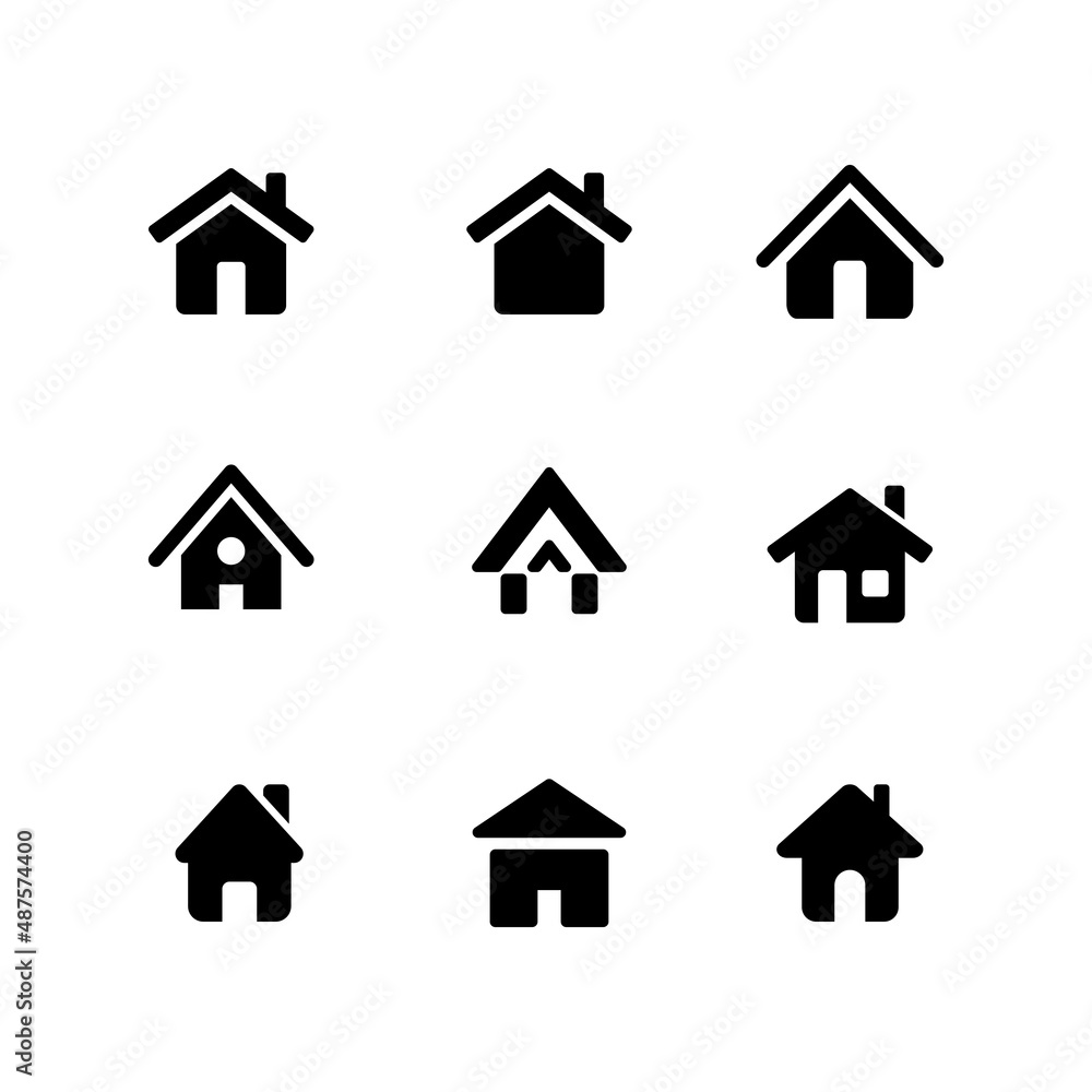 Set of Simple Flat Black Home Icon Illustration Design, Silhouette House Icon Collection Template Vector Set of Simple Flat Black Home Icon Illustration Design, Silhouette House Icon Collection Template Vector