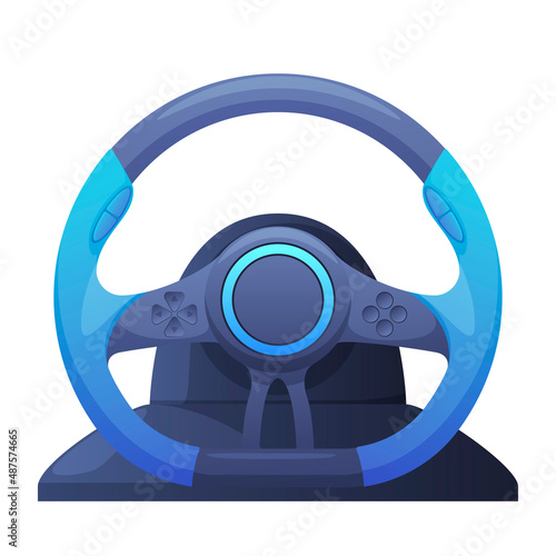 Game controller steering wheel for virtual playing vector flat illustration. Gaming device