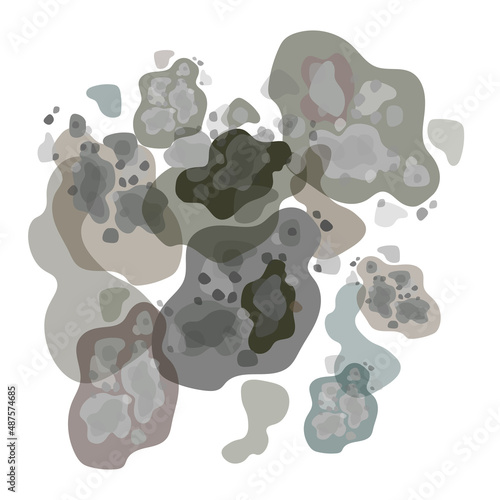 Toxic mildew spores. Stop black mold spots of different shapes. Bacteria, microbes, viruses.