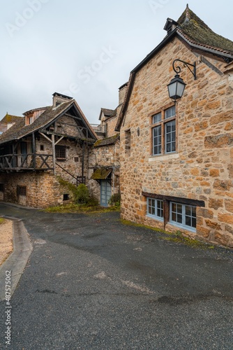 Street view of a medieval French village, Carennac at rain