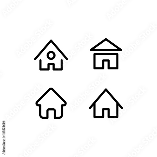 Set of Simple Flat Black Home Icon Illustration Design, Silhouette House Icon Collection With Outlined Style Template Vector