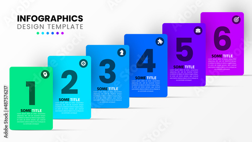 Infographic template with icons and 6 options or steps. Rectangles