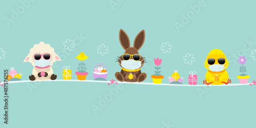 Schaf, Osterhase & Küken Maske Sonnenbrille Icons Banner Türkis