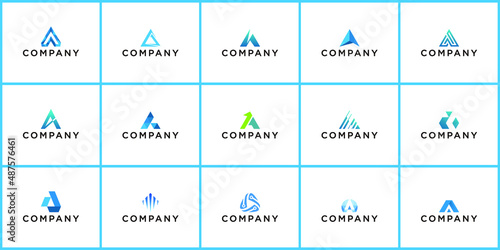 Set of technology letter A dot logo design . initial A for symbol tech, internet, system, Artificial Intelligence and computer. inspiration logo design
