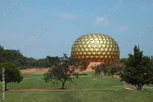 Matrimandir Auroville. township in Viluppuram district mostly in the state of Tamil Nadu, India with some parts in the Union Territory of Puducherry in India  Temple in Auroville photo
