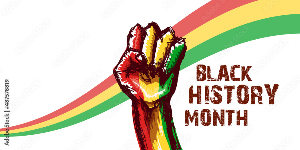 Black history month horizontal banner with protest raised fist colored ...