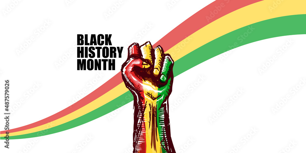 Black history month horizontal banner with protest raised fist colored ...