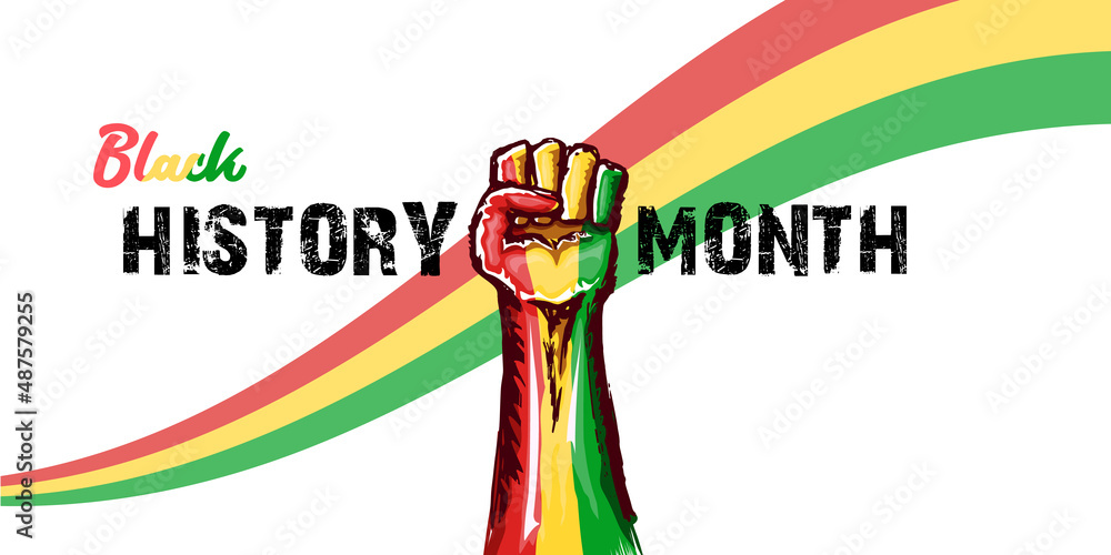 Black history month horizontal banner with protest raised fist colored ...