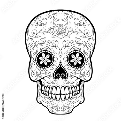 Vector black and white Sugar Skull illustration