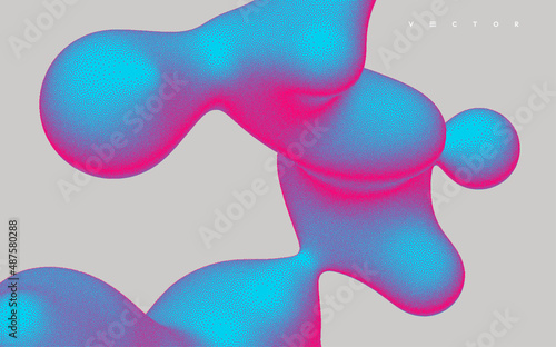 Abstract three-dimensional composition in dotwork style. Pointillism graphic. Dot stipple design. 3D vector illustration with dynamic effect. Template for banner, flyer, poster, cover or brochure.