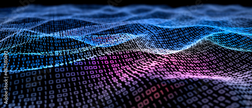 Obraz na płótnie Waves in a digital binary code structure - 3D illustration