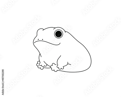 Vector isolated cute cartoon big fat frog or toad colorless black and white contour line drawing