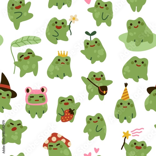 Vector toads and frogs seamless pattern