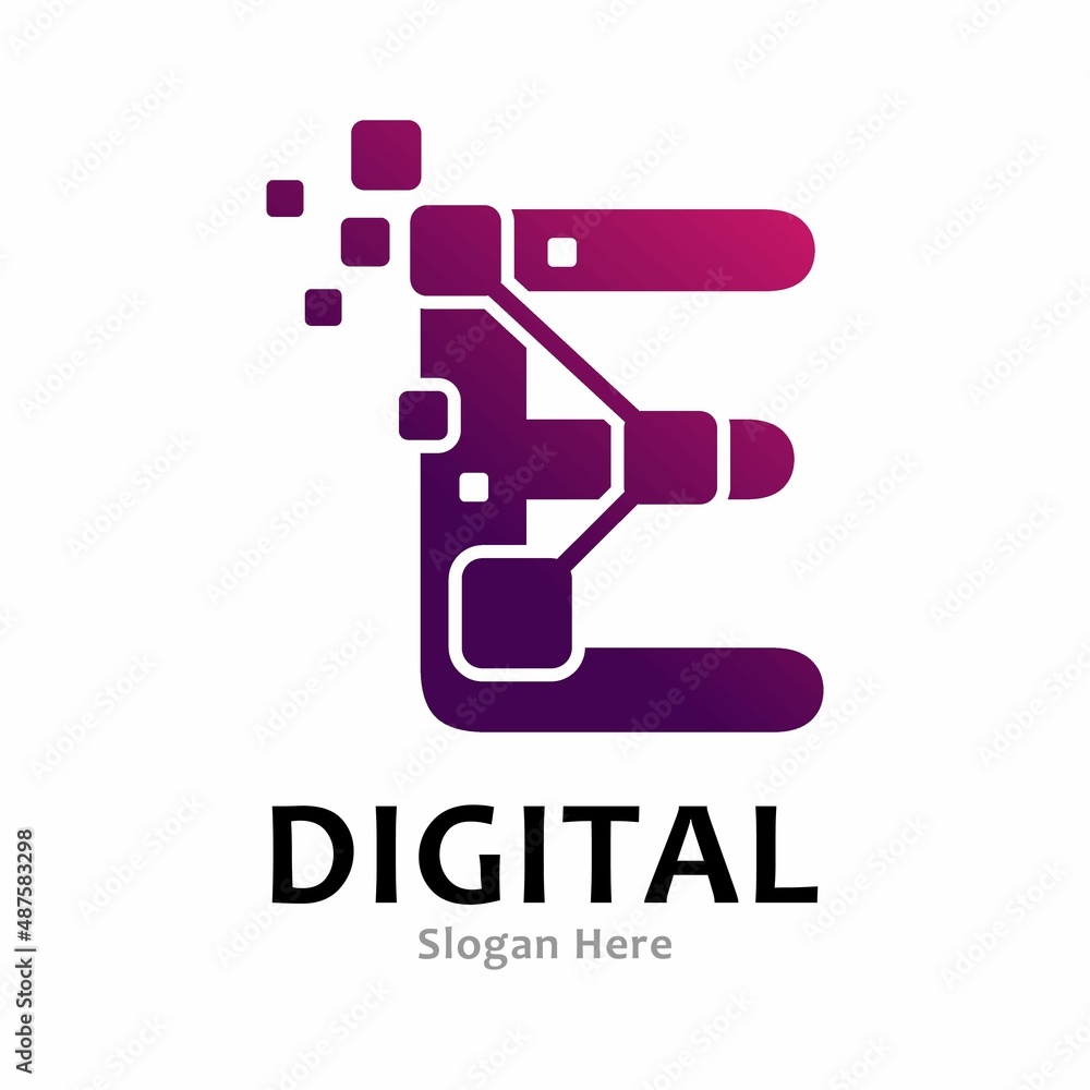 Letter E pixel digital logo, design vector. Suitable for icon app, business, initial, cards, poster, technology and art Letter E pixel digital logo, design vector. Suitable for icon app, business, initial, cards, poster, technology and art