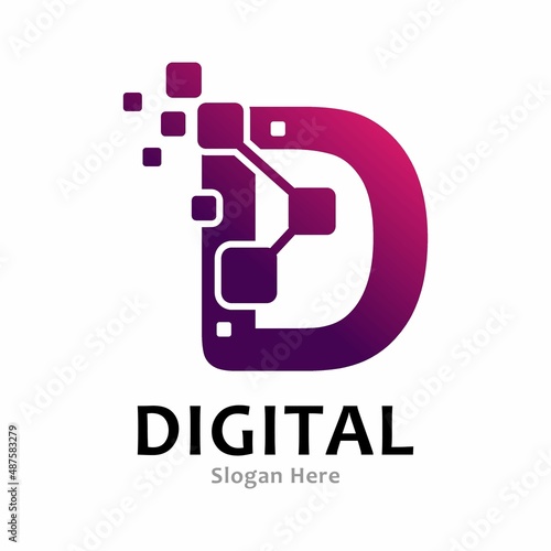 Letter D pixel digital logo, design vector. Suitable for icon app, business, initial, cards, poster, technology and art