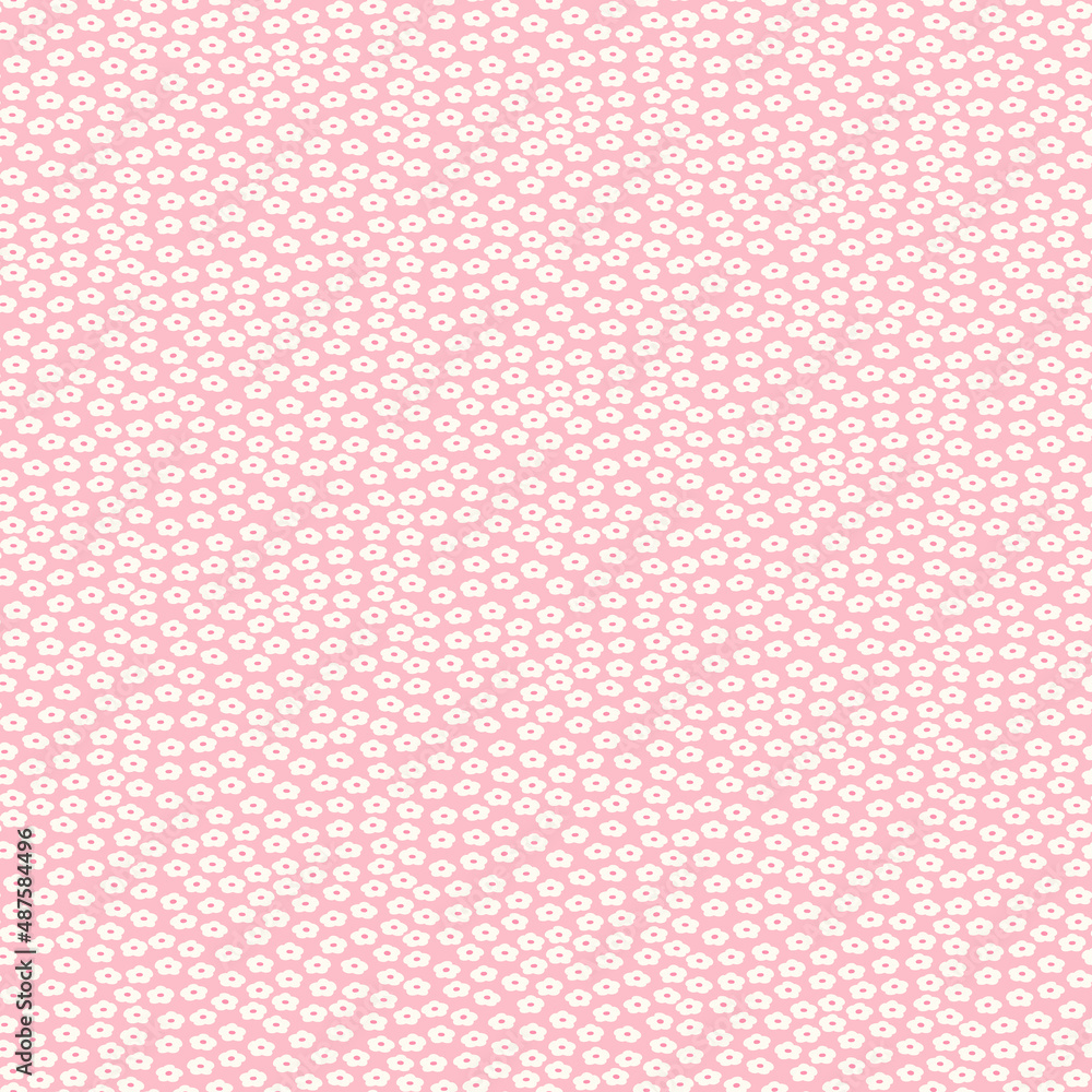 Seamless ditsy pattern of small white flowers on a pink background. Seamless ditsy pattern of small white flowers on a pink background.
