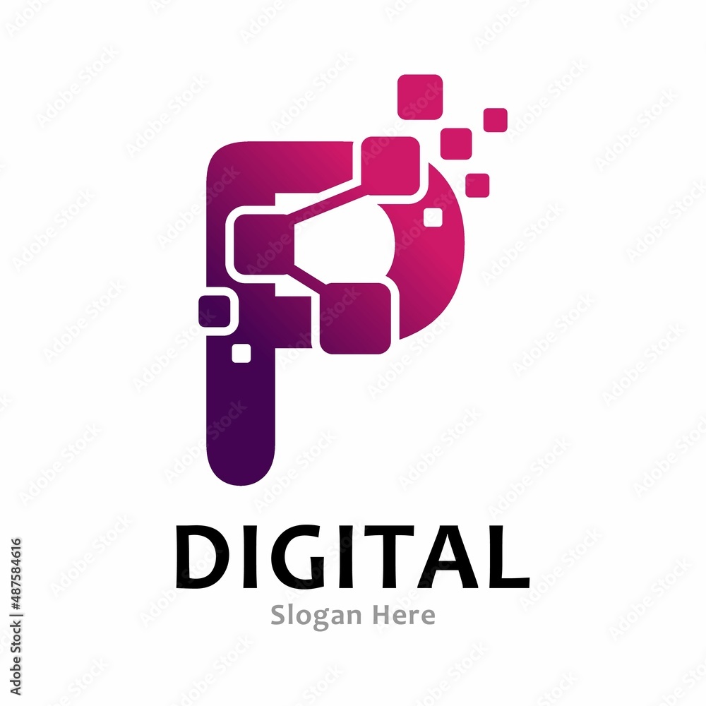 Letter P pixel digital logo, design vector. Suitable for icon app, business, initial, cards, poster, technology and art Letter P pixel digital logo, design vector. Suitable for icon app, business, initial, cards, poster, technology and art