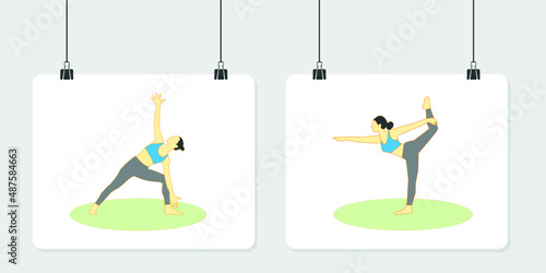 Woman doing yoga. Meditation, relaxation at home, spiritual practice, yoga and breathing exercise. Flat cartoon colorful vector illustration.