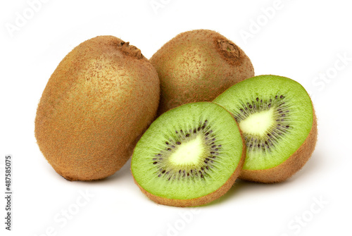 Kiwi fruit and Slices isolated on white background, Juicy kiwi