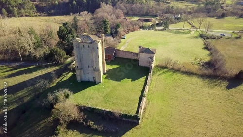 French old Cathar castle by drone, chateau footage photo