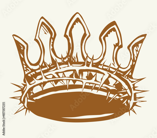 Precious golden crown with thorns. Vector drawing