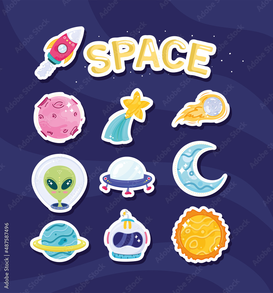 Fototapeta premium space lettering and ten icons